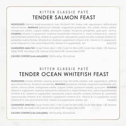 Purina Fancy Feast Tender Ocean Whitefish, Turkey, Chicken and Salmon Feasts Wet Kitten Food Variety Pack - (Pack of 24) 3 oz. Boxes-UPStoxs