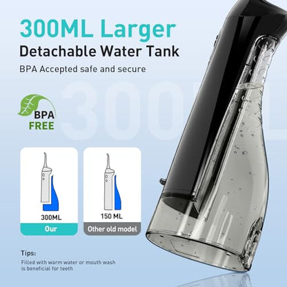 COSLUS Water Dental Flosser Teeth Pick: Portable Cordless Oral Irrigator 300ML Rechargeable Travel Irrigation Cleaner IPX7 Waterproof Electric Waterflosser Flossing Machine for Teeth Cleaning F5020E-UPStoxs