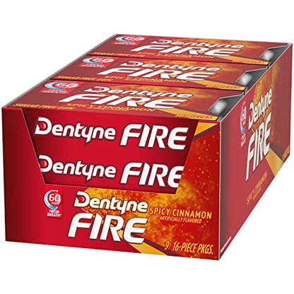 Dentyne Fire Spicy Cinnamon Sugar Free Gum, Pack of 9 (144 Total Pieces)-UPStoxs
