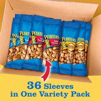 PLANTERS Variety Pack, Salted Cashews, Salted Peanuts & Honey Roasted Peanuts, On-the-Go Nut Snacks, Individually Packed Snacks, Quick Snack for Adults, After School Snack, Kosher, (36 Pack)-UPStoxs