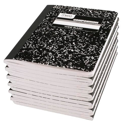 Mead Composition Notebooks, 12 Pack, Wide Ruled Paper, 9-3/4" x 7-1/2", 100 Sheets per Comp Book, Black Marble (72936)-UPStoxs