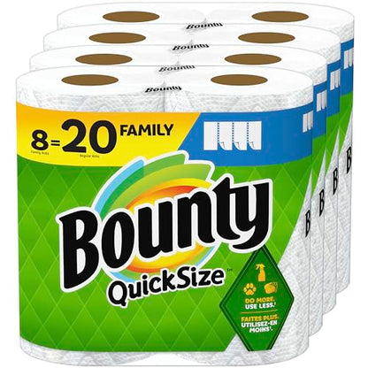 Bounty Quick Size Paper Towels, White, 8 Family Rolls = 20 Regular Rolls-UPStoxs