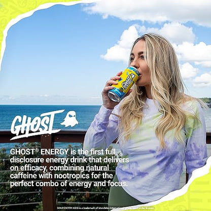 GHOST Energy Drink - 12-Pack, Sour Patch Kids Blue Raspberry, 16oz - Energy & Focus & No Artificial Colors - 200mg Natural Caffeine, L-Carnitine & Taurine - Gluten-Free & Vegan-UPStoxs