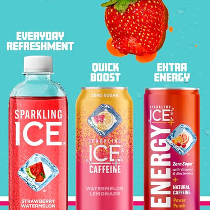 Sparkling Ice Blue Variety Pack, Zero Sugar Sparkling Water, with Vitamins and Antioxidants, 17 fl oz, 12 count (Classic Lemonade, Strawberry Watermelon, Grape Raspberry, Lemon Lime)-UPStoxs