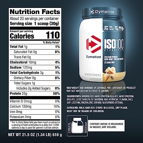 Dymatize ISO100 Hydrolyzed Protein Powder, 100% Whey Isolate, 25g of Protein, 5.5g BCAAs, Gluten Free, Fast Absorbing, Easy Digesting, Gourmet Vanilla, 20 Servings-UPStoxs