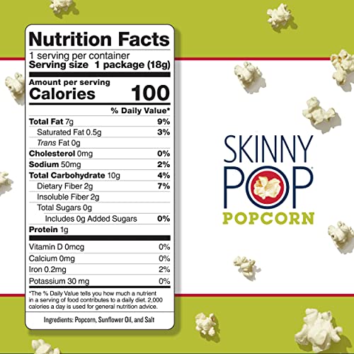 SkinnyPop Popcorn, Gluten Free, Dairy Free, Non-GMO, Healthy Snacks, Skinny Pop Original Popcorn Snack Packs, 0.65oz Individual Size Snack Bags (6 Count) (Packaging May Vary)-UPStoxs
