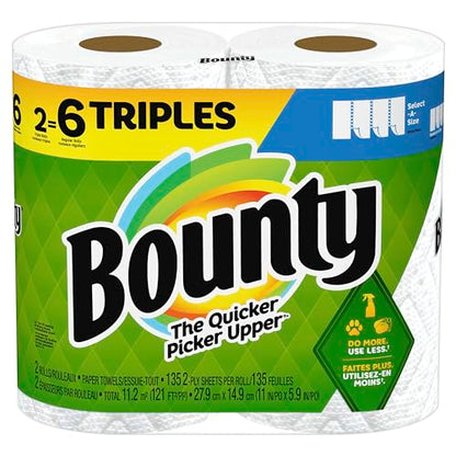 Bounty Select-A-Size Paper Towels, White, 2 Triple Rolls = 6 Regular Rolls (Pack of 1)-UPStoxs