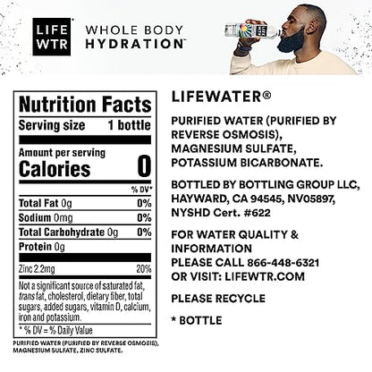 LIFEWTR Premium Purified Water, pH Balanced with Electrolytes, 100% recycled plastic bottles, 33.8 Fl Oz, 1L (Pack of 6)-UPStoxs