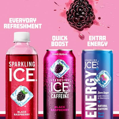Sparkling Ice Purple Variety Pack, Flavored Water, Zero Sugar, with Vitamins and Antioxidants, 17 fl oz, 12 count (Black Raspberry, Cherry Limeade, Orange Mango, Kiwi Strawberry)-UPStoxs