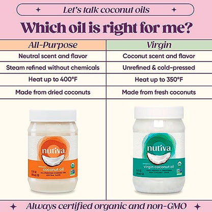 Nutiva Organic Coconut Oil 15 fl oz, Cold-Pressed, Fresh Flavor for Cooking, Natural Hair, Skin, Massage Oil and, Non-GMO, USDA Organic, Unrefined Extra Virgin Coconut Oil (Aceite de Coco)-UPStoxs