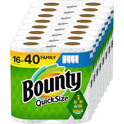 Bounty Paper Towels Quick Size, White, 16 Family Rolls = 40 Regular Rolls-UPStoxs