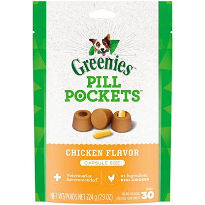 Greenies Pill Pockets for Dogs Capsule Size Natural Soft Dog Treats, Chicken Flavor, 7.9 oz. Pack (30 Treats)-UPStoxs