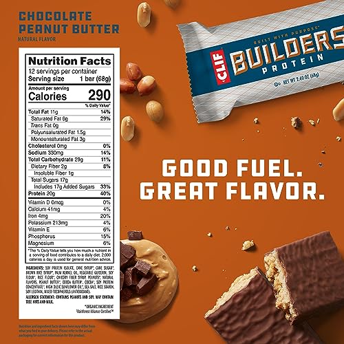 CLIF Builders - Chocolate Peanut Butter Flavor - Protein Bars - Gluten-Free - Non-GMO - Low Glycemic - 20g Protein - 2.4 oz.-UPStoxs