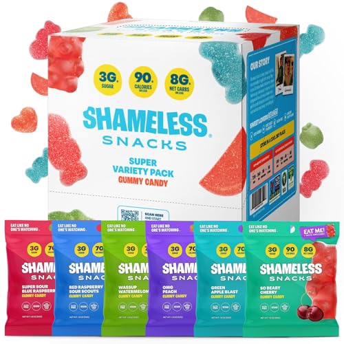 Shameless Snacks - Healthy Low Calorie Snacks, Low Carb Keto Gummies (Gluten Free Candy) - 6 Pack Super Variety Pack-UPStoxs