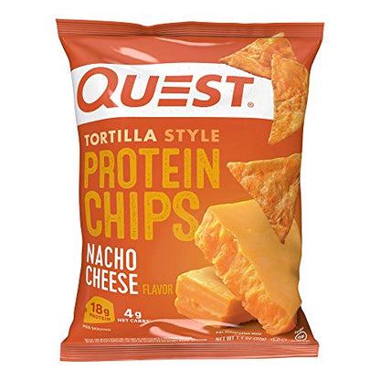 Quest Nutrition Nacho Cheese Tortilla Style Protein Chips, 18g Protein, 4g Net Carb, Low Carb, Gluten Free, 1.1 oz (Pack of 12)-UPStoxs