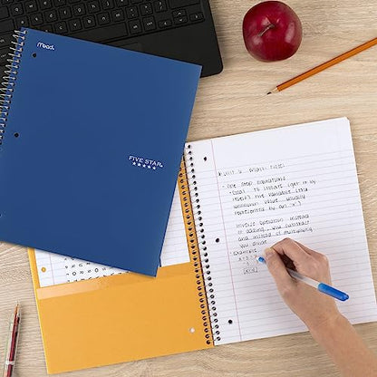 Five Star Spiral Notebook + Study App, 5 Subject, College Ruled Paper, Fights Ink Bleed, Water Resistant Cover, 8-1/2" x 11", 200 Sheets, Blue (73635)-UPStoxs