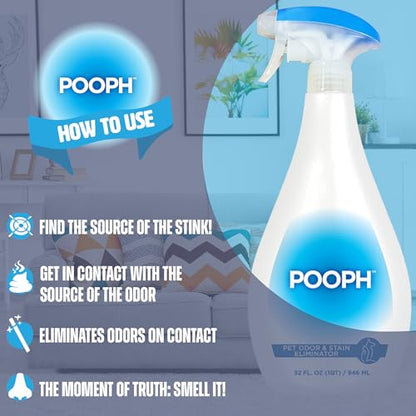Pooph Pet Odor Eliminator, 32oz Spray - Dismantles Odors on a Molecular Basis, Dogs, Cats, Freshener, Urine, Poop, Pee, Deodorizer, Natures, Puppy, Fresh, Clean, Furniture, Potty, Safe-UPStoxs
