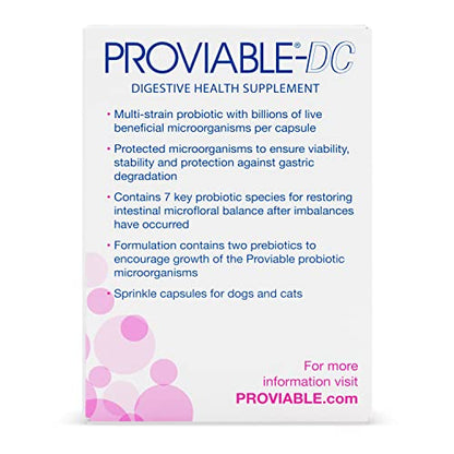 Proviable Digestive Health Supplement Multi-Strain Probiotics and Prebiotics for Cats and Dogs - With 7 Strains of Bacteria, 30 Capsules-UPStoxs