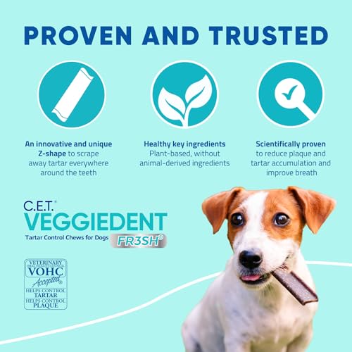 Virbac CET Veggiedent FR3SH Tartar Control Chews for Dogs, Medium (Pack of 30)-UPStoxs