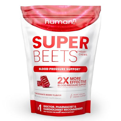 humanN SuperBeets Heart Chews - Nitric Oxide Production and Blood Pressure Support - Grape Seed Extract & Non-GMO Beet Energy Chews - Pomegranate Berry Flavor - 60 Count-UPStoxs