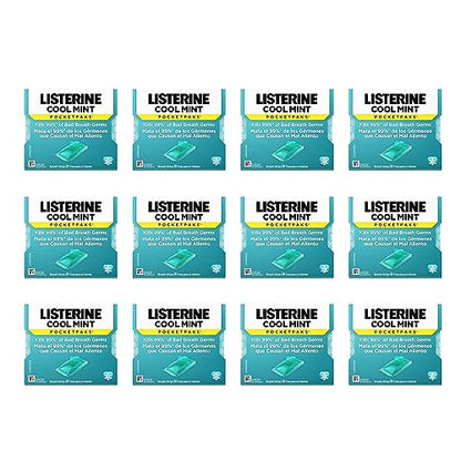Listerine Cool Mint Pocketpaks Breath Strips Kills Bad Breath Germs, 24-Strip Pack (12 Pack)-UPStoxs