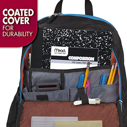 Mead Composition Notebooks, 3 Pack, Wide Ruled Paper, 9-3/4" x 7-1/2", 100 Sheets per Comp Book, Black Marble (38301)-UPStoxs