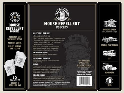 Grandpa Gus's Extra-Strength Mouse Repellent Pouches, Cinnamon/Peppermint Oils Repel Mice from Nesting & Freshen Air in Car/RV/Boat/Garage/Shed/Cabin, 1.75 oz (Pack of 10)-UPStoxs