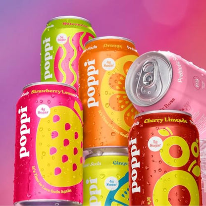 POPPI Sparkling Prebiotic Soda, Beverages w/Apple Cider Vinegar, Seltzer Water & Fruit Juice, Fun Favorites Variety, 12oz (12 Pack) (Packaging May Vary)-UPStoxs