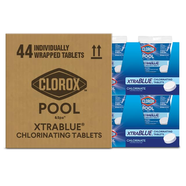 Clorox® Pool&Spa™ XtraBlue 3” Swimming Pool Chlorinating Tablets, 44 Individually Wrapped Tablets, Kills Bacteria & Stops Algae (16.5 LB)-UPStoxs