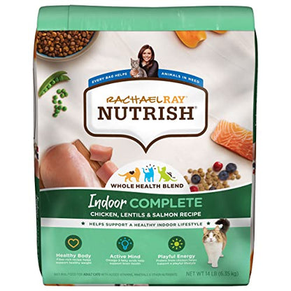 Rachael Ray Nutrish Indoor Complete Premium Natural Dry Cat Food with Added Vitamins, Minerals & Other Nutrients, Chicken with Lentils & Salmon Recipe, 14 Pounds (Packaging May Vary)-UPStoxs