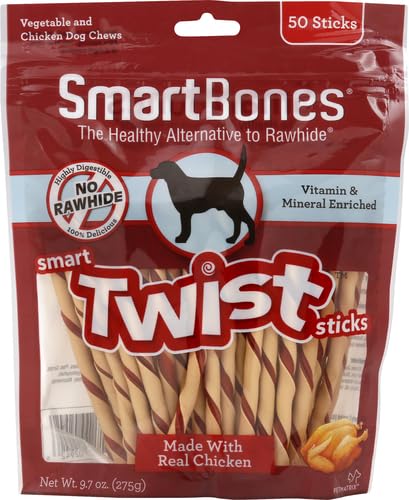 SmartBones Smart Twist Sticks, Rawhide Free Dog Chew Sticks, Made With Real Chicken, 50 Sticks (Pack of 1)-UPStoxs