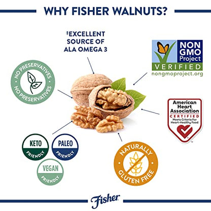 Fisher Chef's Naturals Walnut Halves & Pieces 1 lb, 100% California Unsalted Walnuts for Baking & Cooking, Snack Topping, Resealable Bag, Great with Yogurt & Cereal, Vegan Protein, Keto Snack-UPStoxs