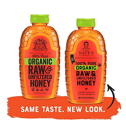 Nate's Organic 100% Pure, Raw & Unfiltered Honey - USDA Certified Organic - 32oz. Squeeze Bottle-UPStoxs