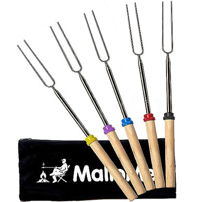 MalloMe Smores Sticks for Fire Pit Long - Marshmallow Roasting Sticks Smores Kit - Smore Skewers Hot Dog Fork Campfire Cooking Equipment, Camping Essentials S'mores Gear Outdoor Accessories 32" 5 Pack-UPStoxs