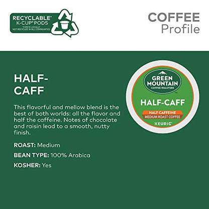 Green Mountain Coffee Roasters Half Caff Keurig Single-Serve K-Cup pods, Medium Roast Coffee, 72 Count (6 Packs of 12)-UPStoxs