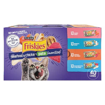 Purina Friskies Wet Cat Food Pate Variety Pack Seafood and Chicken Pate Favorites - (Pack of 40) 5.5 oz. Cans-UPStoxs