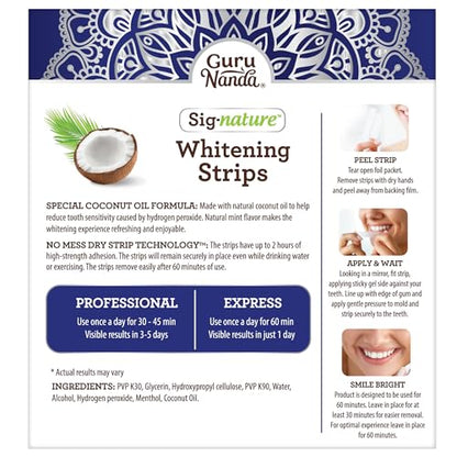 GuruNanda Teeth Whitening Strips, 7 Day Treatments, Enamel-Safe Teeth Whitening for Sensitive Teeth, Non-Slip, Dry Strip Technology-UPStoxs