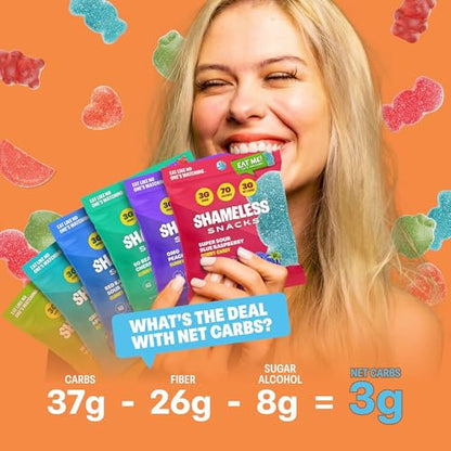 Shameless Snacks - Healthy Low Calorie Snacks, Low Carb Keto Gummies (Gluten Free Candy) - 6 Pack Super Variety Pack-UPStoxs