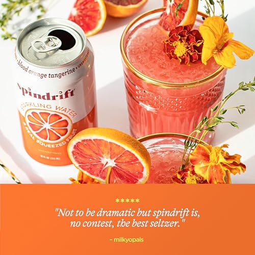Spindrift Sparkling Water, Blood Orange Tangerine Flavored, Made with Real Squeezed Fruit, 12 Fl Oz Cans, Pack of 24 (Only 12 Calories per Can)-UPStoxs