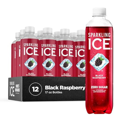 Sparkling Ice, Black Raspberry Sparkling Water, Zero Sugar Flavored Water, with Vitamins and Antioxidants, Low Calorie Beverage, 17 fl oz Bottles (Pack of 12)-UPStoxs