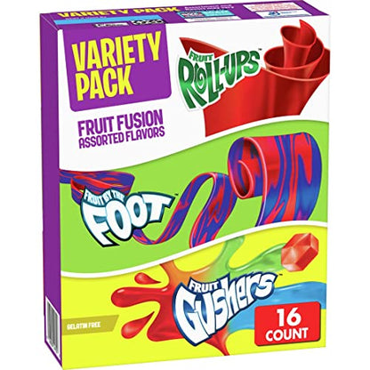 Fruit Roll-Ups, Fruit by the Foot, Gushers, Snacks Variety Pack, 16 ct-UPStoxs