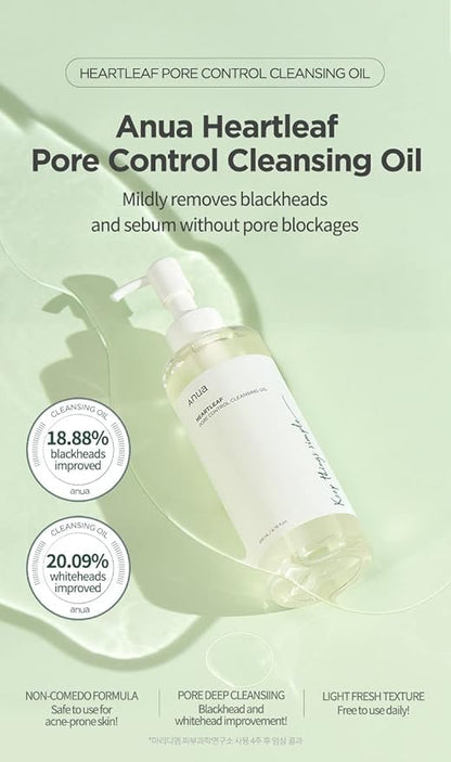 Anua Heartleaf Pore Control Cleansing Oil, Oil Cleanser for Face, Makeup Blackhead Remover, Korean Skin Care 6.76 fl oz(200ml) (original)-UPStoxs
