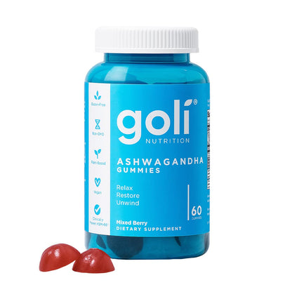 Goli Ashwagandha & Vitamin D Gummy - 60 Count - Mixed Berry, KSM-66, Vegan, Plant Based, Non-GMO, Gluten-Free & Gelatin Free Relax. Restore. Unwind, Pack of 1-UPStoxs