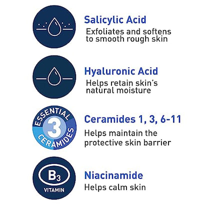 CeraVe SA Cleanser | Salicylic Acid Cleanser with Hyaluronic Acid, Niacinamide & Ceramides| BHA Exfoliant for Face | Fragrance Free Non-Comedogenic | 8 Ounce-UPStoxs