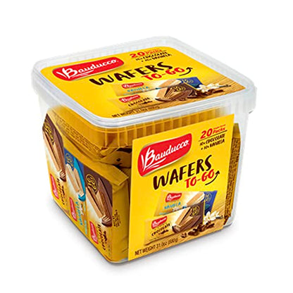 Bauducco Chocolate & Vanilla Wafer Cookies - Convenient Single Serve Wafer Cookies With 3 Layers of Cream - Delicious Sweet Snack on the go or Dessert 28.2oz (Pack of 20)-UPStoxs