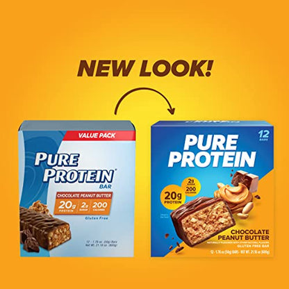 Pure Protein Bars, High Protein, Nutritious Snacks to Support Energy, Low Sugar, Gluten Free, Chocolate Peanut Butter, 1.76oz, 12 Count (Packaging May Vary)-UPStoxs