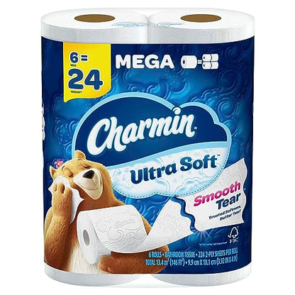 Charmin Ultra Soft Toilet Paper 6 Mega Rolls = 24 Regular Rolls-UPStoxs