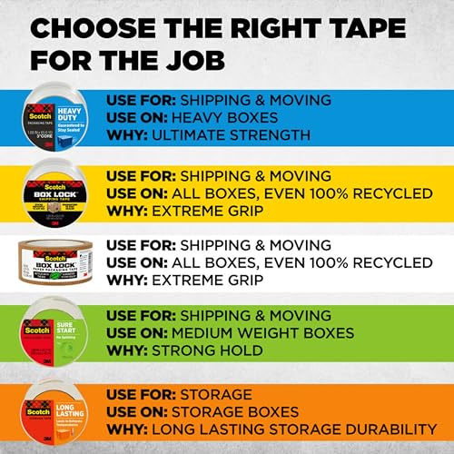 Scotch Heavy Duty Shipping and Moving Packing Tape, Clear, Packing and Moving Supplies, 1.88 in. x 22.2 yd., 6 Tape Rolls with Dispensers-UPStoxs