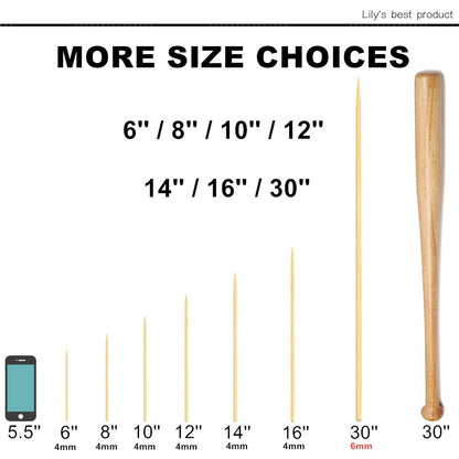 HOPELF 12" Natural Bamboo Skewers for BBQ，Appetiser，Fruit，Cocktail，Kabob，Chocolate Fountain，Grilling，Barbecue，Kitchen，Crafting and Party. Φ=4mm, More Size Choices 6"/8"/10"/14"/16"/30"(100 PCS)-UPStoxs