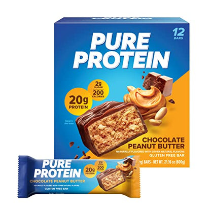 Pure Protein Bars, High Protein, Nutritious Snacks to Support Energy, Low Sugar, Gluten Free, Chocolate Peanut Butter, 1.76oz, 12 Count (Packaging May Vary)-UPStoxs
